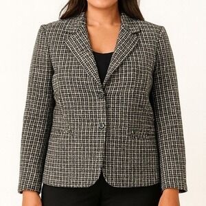 Sage Harbor Plaid Wool Blend Blazer – Women's Size 14 Career Jacket